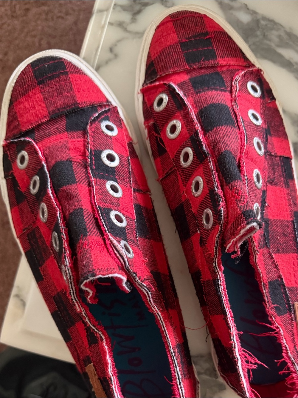 Red Grand Canyon Plaid Slip-On Sneakers